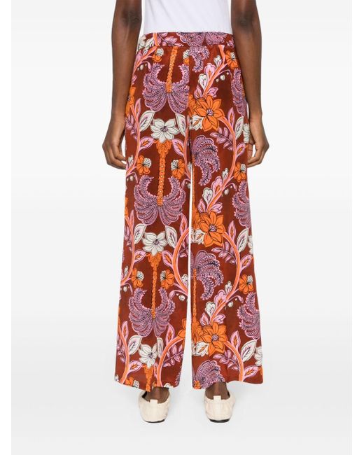 P.A.R.O.S.H. Red Floral-print Silk Palazzo Trousers