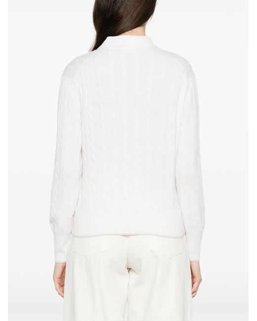 Gran Sasso White Cable-Knit Buttoned Sweater