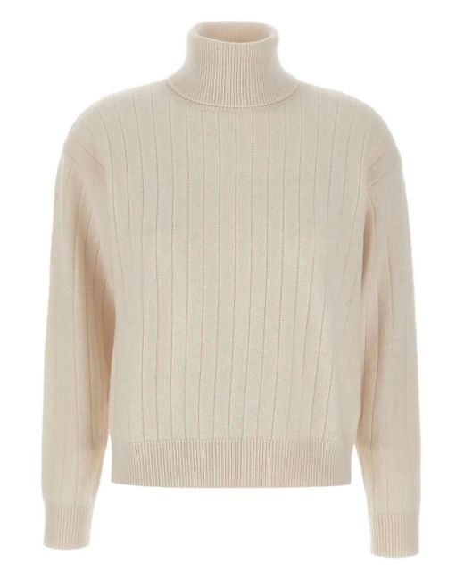 Eleventy White Turtleneck Ribbed Sweater