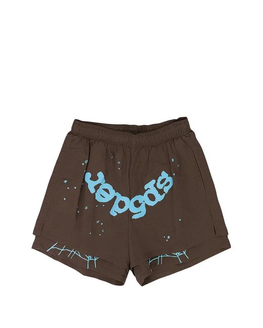 Sp5der Brown Og Web Double-Layer Shorts for men
