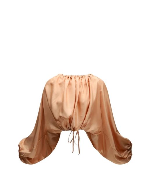DI STAVNITSER Pink Paloma Bishop-Sleeve Drawstring-Fastening Blouse