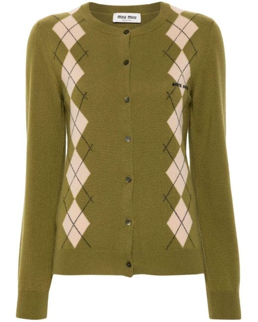 Miu Miu Green Checkered Cashmere Cardigan