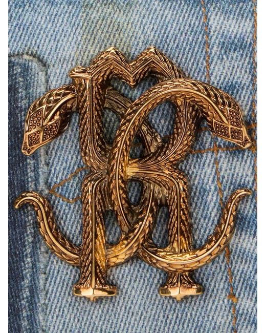 Roberto Cavalli Blue Denim Patchwork Chain Shoulder Bag