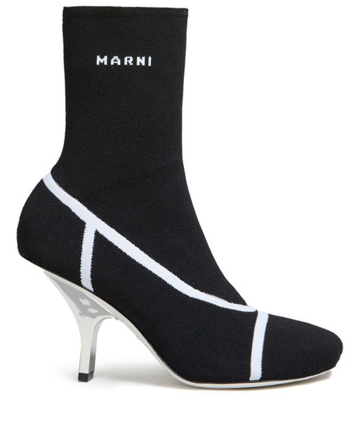 Marni Black Logo Intarsia-knit Ankle Boots