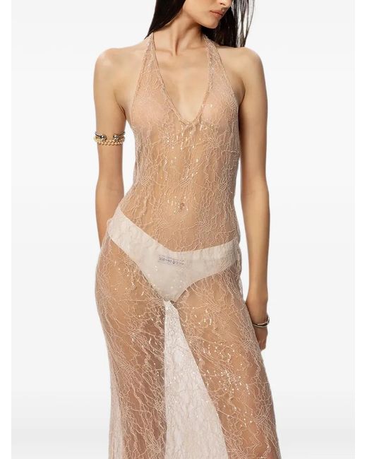 GOD SAVES QUEENS White Venus Sequin-Embellished Lace Midi Dress