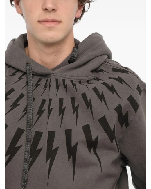 Neil Barrett Gray Thunderbolt-Print Drawstring Hoodie for men