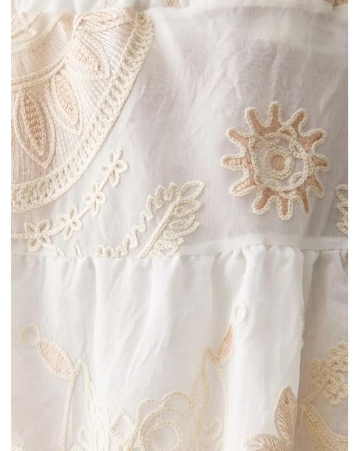 Haveone White Embroidered Tiered Mini Skirt