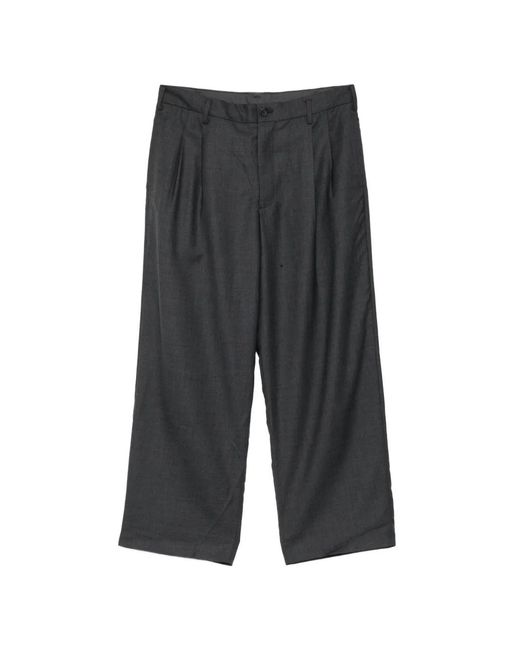 Yohji Yamamoto Gray Pantalon En Laine À Design Plissé for men