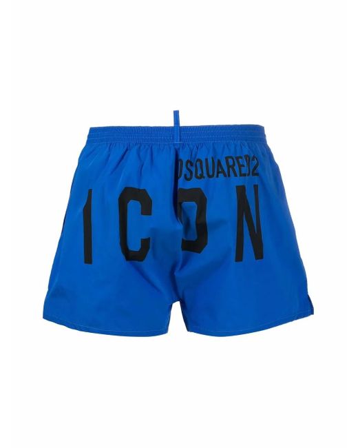 DSquared² Blue Icon-Print Drawstring Swim Shorts for men