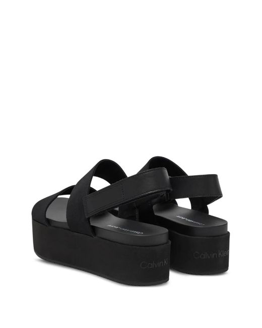 Calvin Klein Black Flatform Touch-Strap Sandals