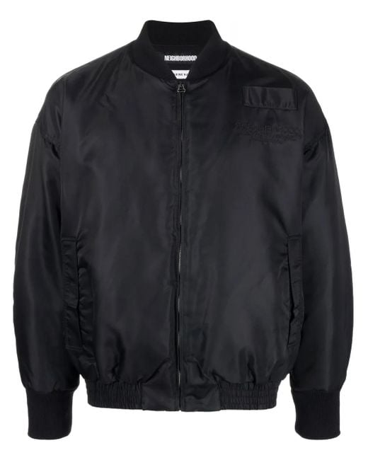 Neighborhood Blue Embroidered Zip-Up Bomber Jacket for men