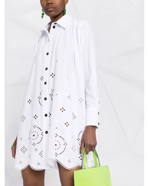 Ganni White Long-Sleeve Shirt Dress