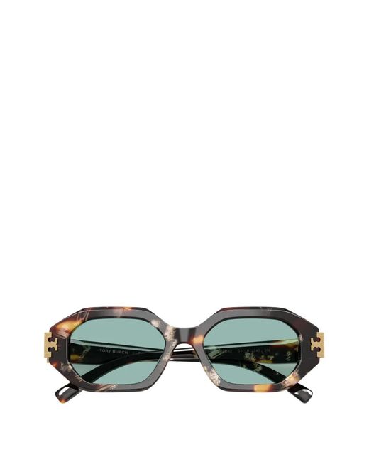 Tory Burch Green Double T Geometric-Frame Sunglasses