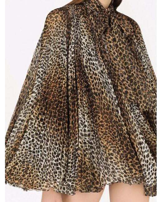 Dolce & Gabbana Brown Pleated Bat Sleeve Short Dress