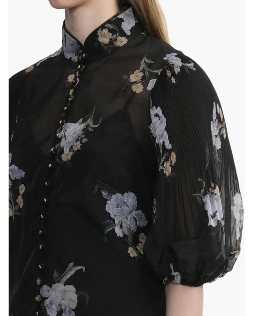 Zimmermann Blue Pleated Button Blouse