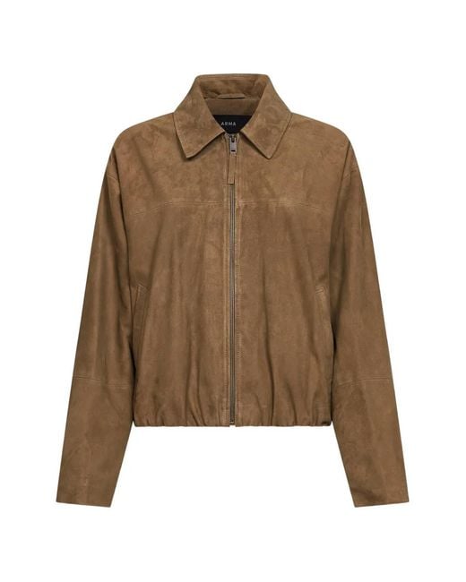 Arma Brown Zip Leather Coat