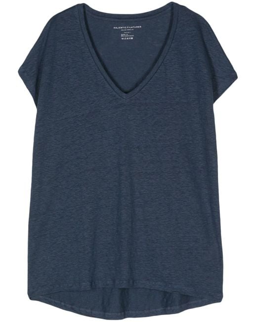 Camiseta texturizada con cuello en V Majestic Filatures de color Blue