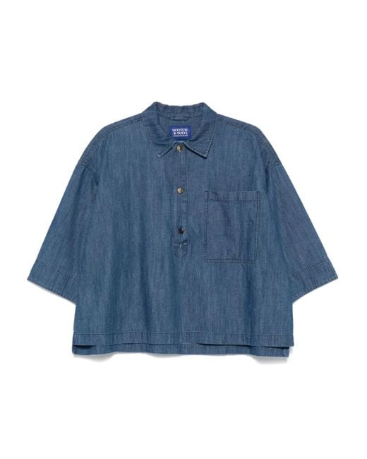 Scotch & Soda デニム ポロシャツ Blue