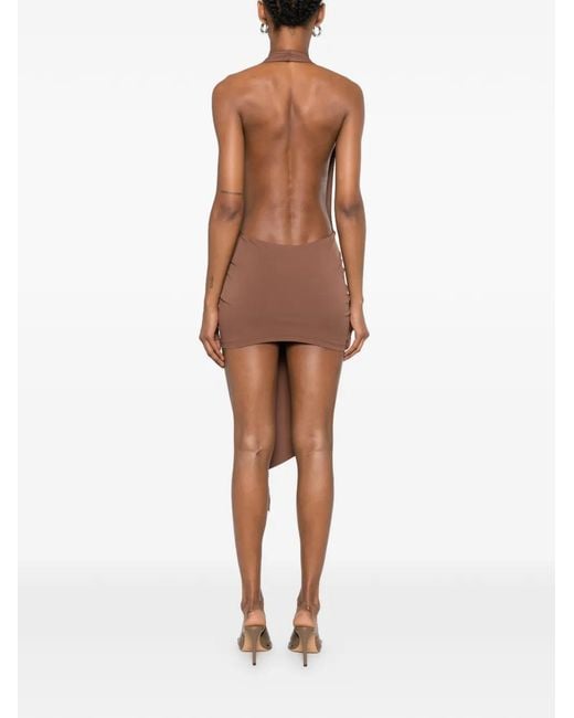 Christopher Esber Brown Pierced Orbit V-Neck Mini Dress