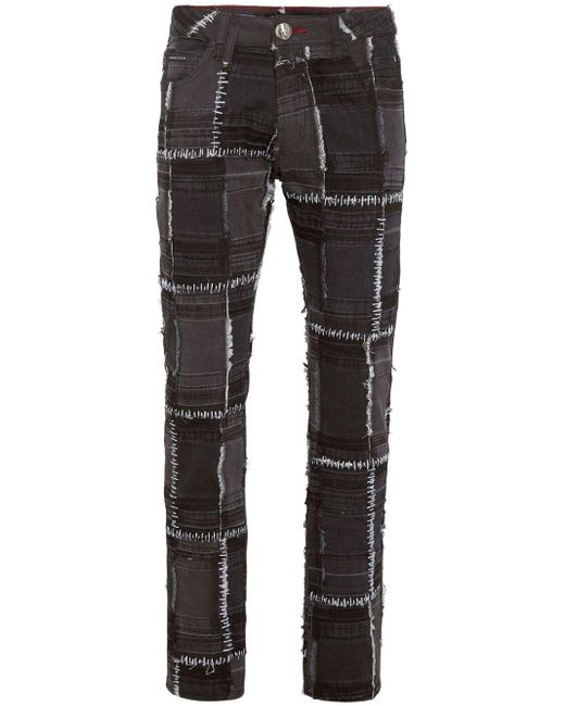 Philipp Plein Gray Patchwork-design Straight-leg Jeans for men