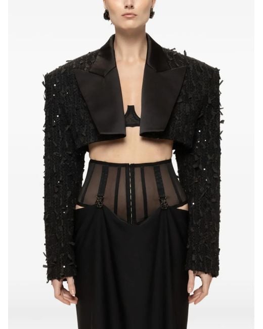 Nissa Black Sequin Cropped Blazer