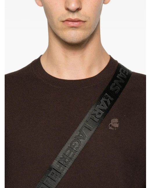 Karl Lagerfeld Brown Logo-Embroidered Waffle-Knit Sweater for men
