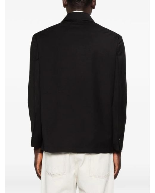 Michael Coal Black Flap-Pocket Button-Up Jacket for men