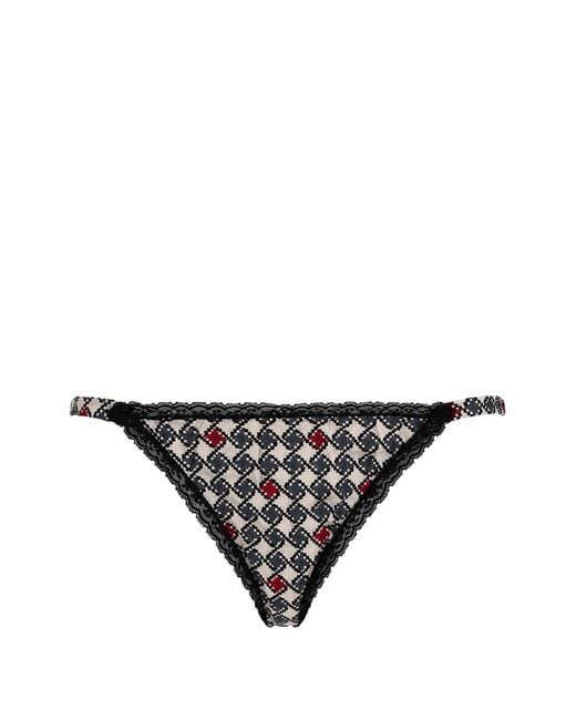 Laura Urbinati Black Geometric-Print Lace-Trim Briefs
