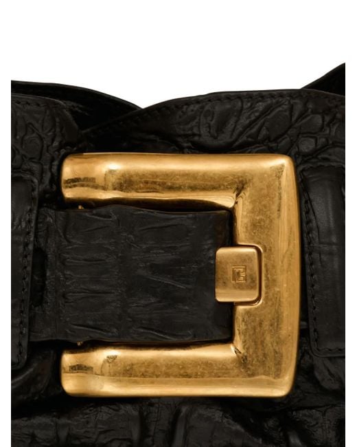 Balmain Anthem Mini-Clutch Met Krokodillen-Reliëf En Gesp in het Black