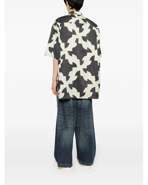 Maison Mihara Yasuhiro Gray Patchwork-Pattern Cuban-Collar Shirt for men