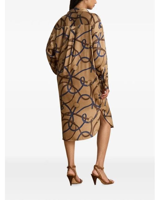 Ralph Lauren Natural Belting-Print Twill Midi Shirt Dress