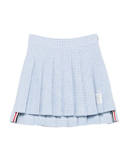 Thom Browne Blue Pleated Checked Mini Skirt