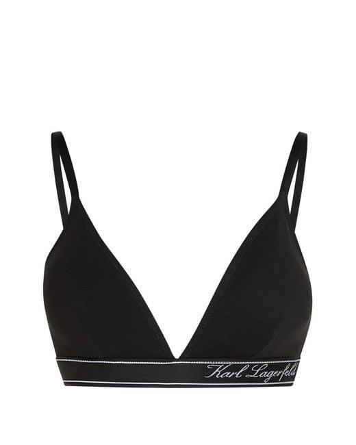Karl Lagerfeld Black Hotel Karl Stripe Cotton Bralette