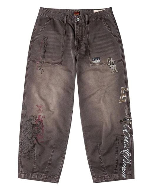 Evisu Gray Graphic Print Jeans for men
