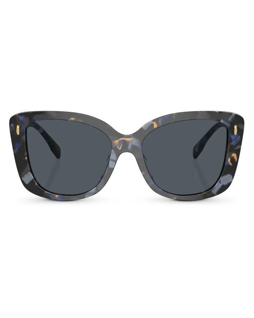Tory Burch Gray Logo-Plaque Oversize-Frame Sunglasses