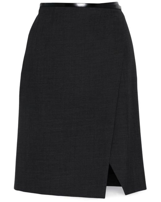 Philosophy Di Lorenzo Serafini Black Anthracite Virgin Wool Midi Skirt