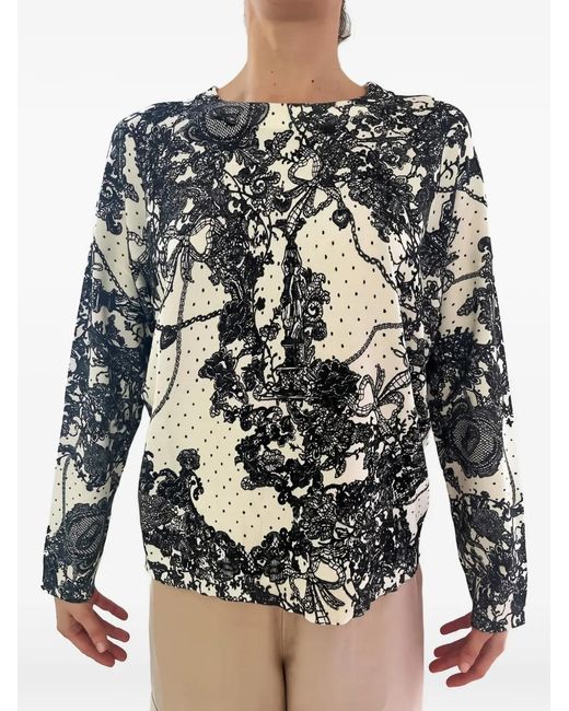Blugirl Blumarine Gray Lace-Print Sweater