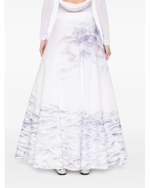 Moschino White X Popeye And Oyl Illustration-Style-Print Maxi Skirt