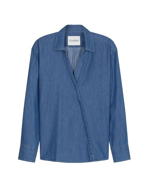 Closed Blue Asymmetric Collared Shirt