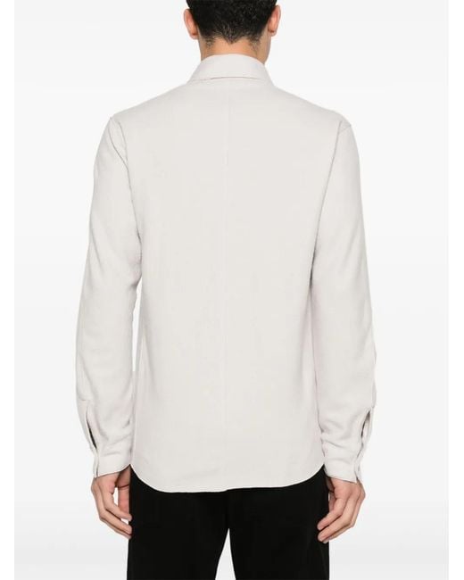 Transit White Virgin Wool Button-Up Overshirt for men