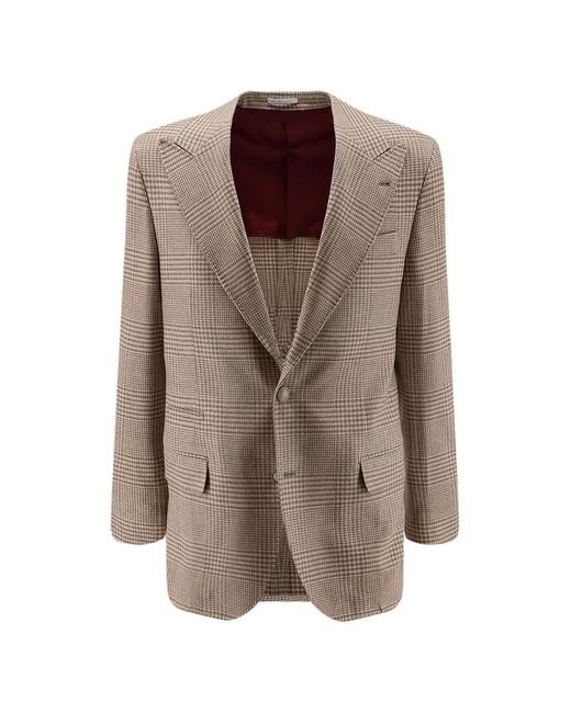 Brunello Cucinelli Brown Check-Pattern Blazer for men