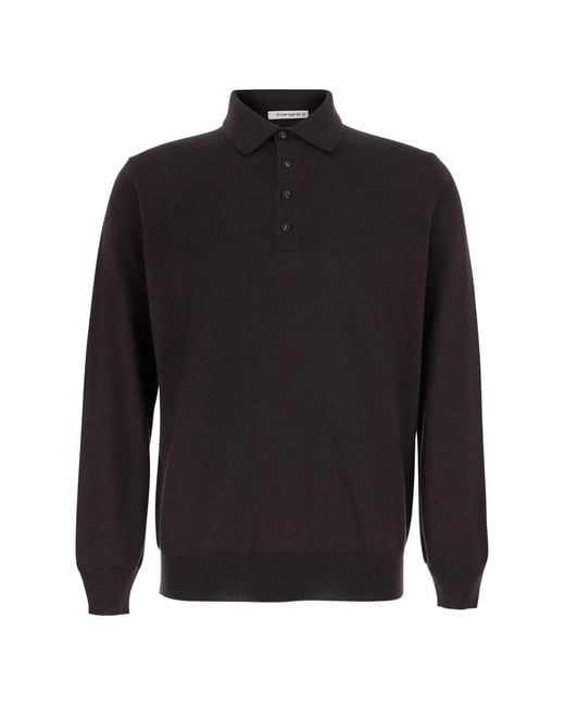 Kangra Black Button-Fastening Long-Sleeve Polo Shirt for men