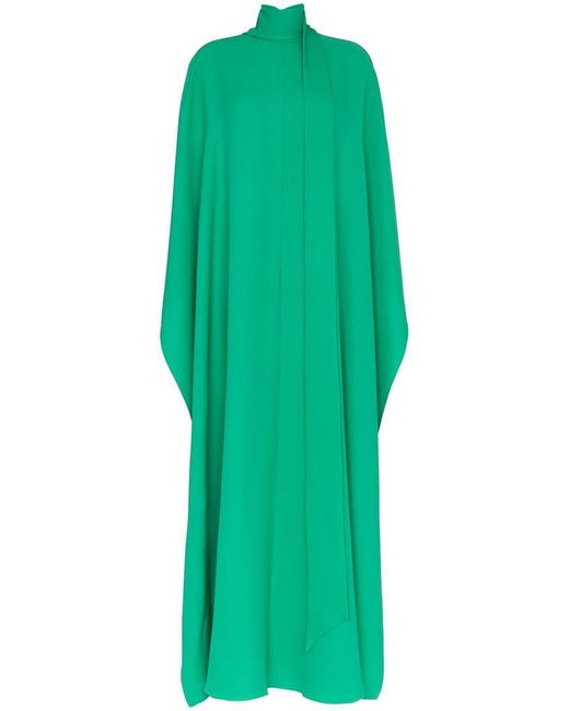 Valentino Green Long High Neck Silk Cape Dress