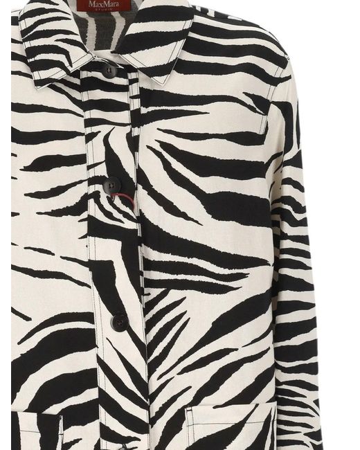 Max Mara White Zebra-Print Button-Up Jacket
