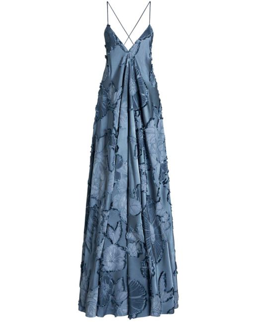 Etro Blue Jacquard-Kleid mit Blumenmuster