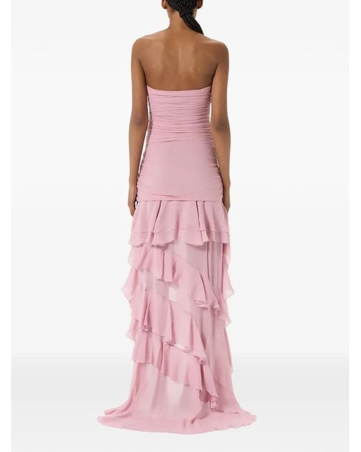 Blumarine Pink Strapless Ruffled Gown