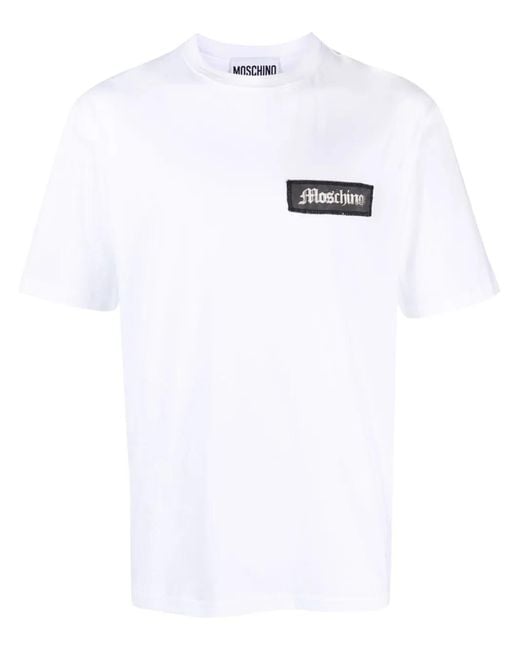 Moschino White Logo-Patch Cotton T-Shirt for men