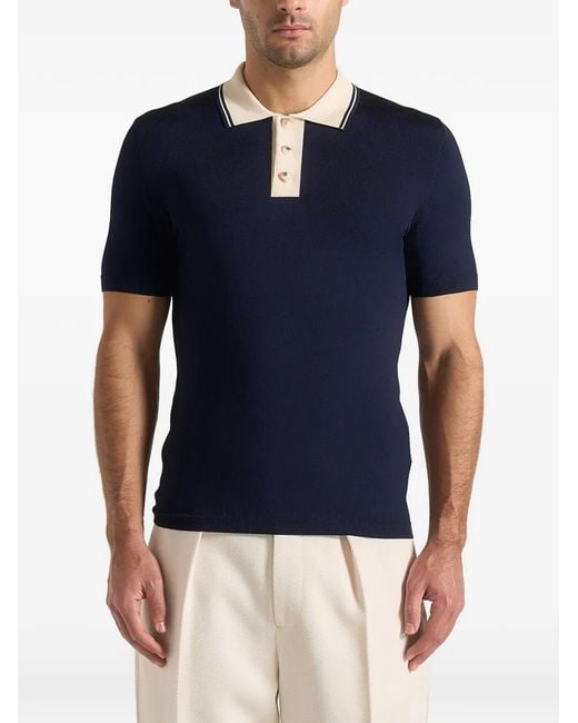Manière De Voir Blue Contrast Detail Luxe Knit Polo Shirt for men