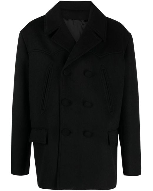 Balmain Black Double-breasted Wool Coat for men