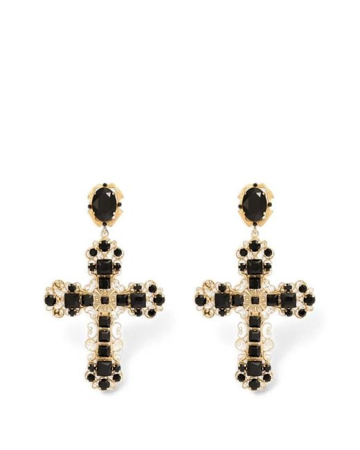 Dolce & Gabbana Metallic Clip Earrings With Crosses